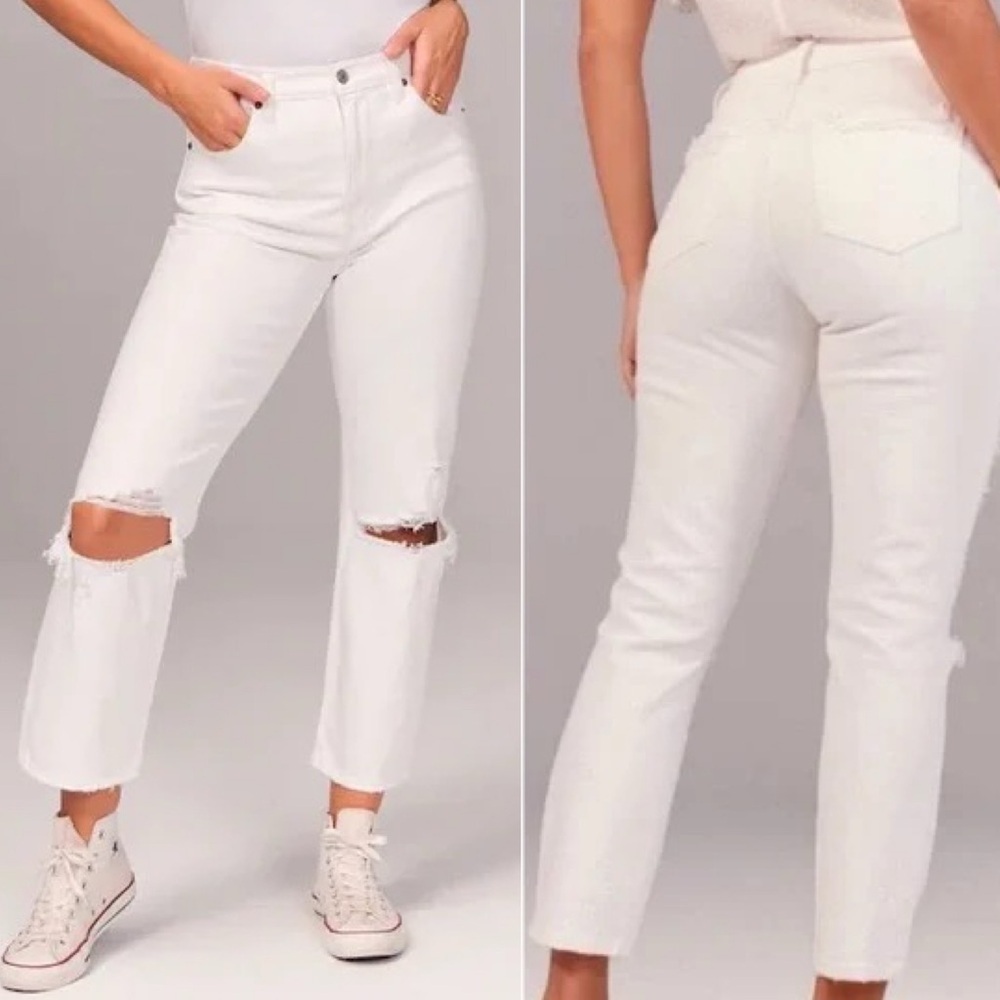 Abercrombie & Fitch Ankle Straight Ultra High Rise White Jeans, Sz 28/6